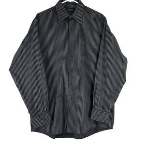 ARROW Wrinkle Free Shirt Button Front Black White Stripe Long Sleeve Large 16.5